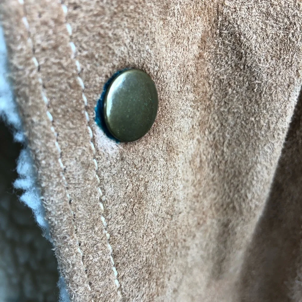 Vintage JC Penny Rancher Suede Trucker Jacket Sherpa Lined Mens 46 Reg Snaps - Picture 3 of 8